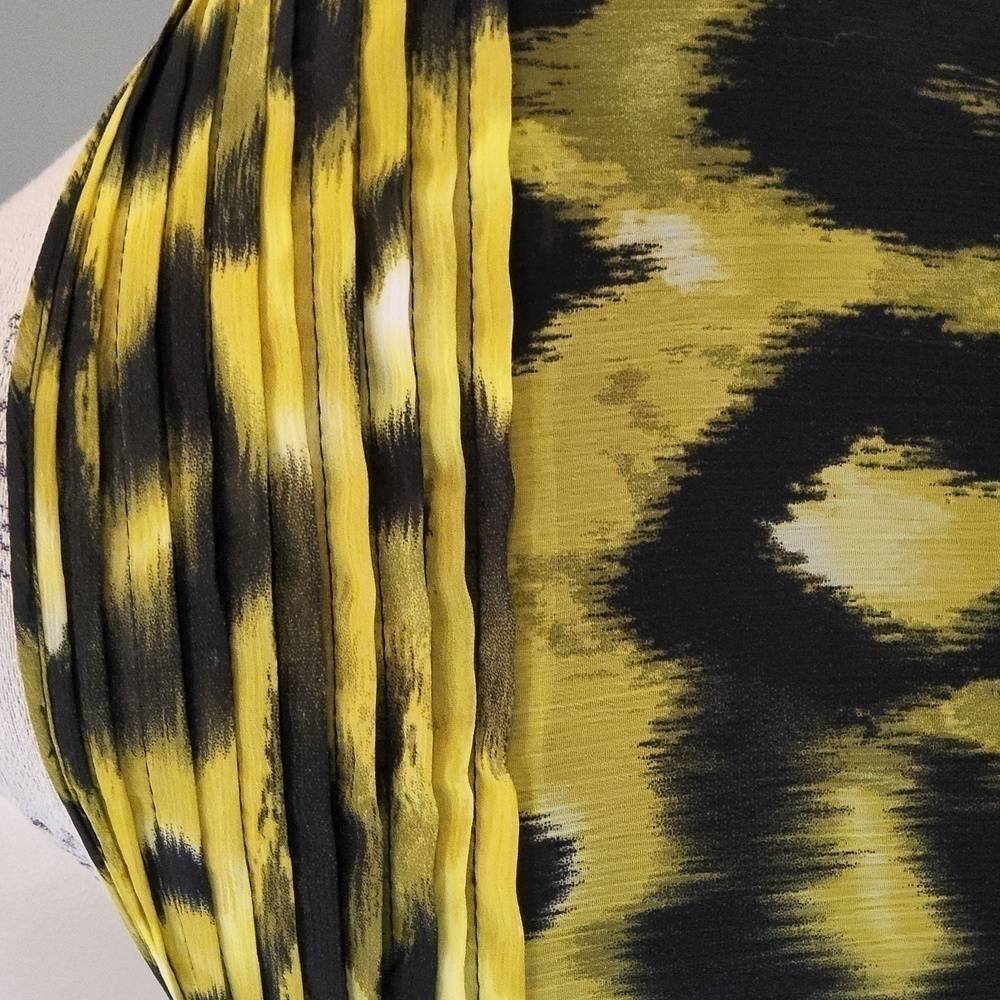 Lloyd Williams Yellow And Black Geo Watercolor Pleated Boat Neckline Top-Size M - Picture 5 of 7